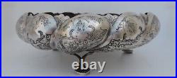 EXQUISITE SIGNED ANTIQUE PERSIAN SOLID SILVER REPOUSSE FOOTED BOWL 457g 16.12 OZ