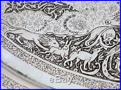 EXTREMELY FINE RARE ANTIQUE PERSIAN ISLAMIC SOLID SILVER TRAY BY LAHIJI 528.4g
