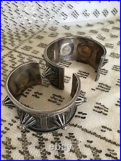EXTREMELY RARE Pair Of Antique Bedouin Sterling Silver Spike Cuff Bracelets