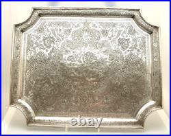 Early Persian Islamic Silver Tray with Dragons + 22 Paradise birds solid silver