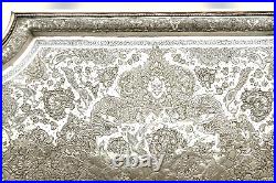 Early Persian Islamic Silver Tray with Dragons + 22 Paradise birds solid silver