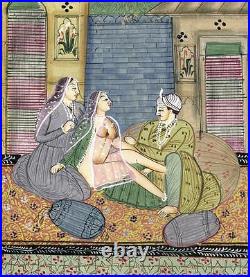 Early to Mid 19th C Persian Erotic Miniature Painting, Detailed, On Book Page