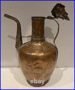 Ewer Pot Brass Islamic Arabic Handmade Middle Eastern Copper 19th Century