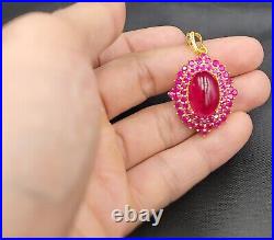 Excellent Quality Natural Red Ruby Gemstone 20k Gold Over Silver Pendant