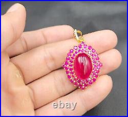 Excellent Quality Natural Red Ruby Gemstone 20k Gold Over Silver Pendant