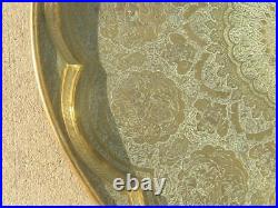 Exceptional Monumental Antique Finely Engraved Heavy Brass Tray 38