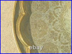 Exceptional Monumental Antique Finely Engraved Heavy Brass Tray 38