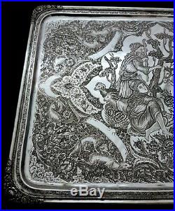 Extremely Fine Antique Persian Style Middle Eastern Islamic Solid Silver Tray