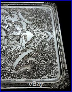 Extremely Fine Antique Persian Style Middle Eastern Islamic Solid Silver Tray