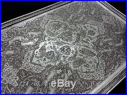 Extremely Fine Quality Antique Persian Islamic Hallmarked Solid Silver Tray 921g