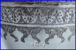Fine Pair Antique Vintage Signed Persian Islamic Hand Carved Solid Silver Vases