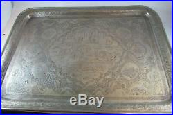 Fantastic Antique Persian India Islamic Hunting Scene Hand Chased Large Tray