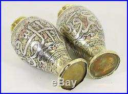 Fine Antique Islamic Brass Vases Silver Inlay Mamluk Cairo Ware