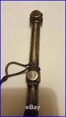 Fine Antique Islamic Niello Silver Leather Whip Ottoman Turkish