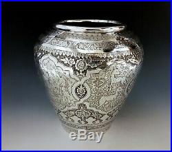 Fine Antique Middle Eastern Qajar Islamic Persian Style Solid Silver Vase 497g