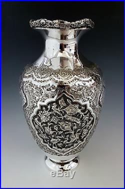 Fine Antique Persian Islamic Hand Chased Solid Silver Hallmarked Vase 353.5g