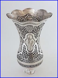 Fine Antique Persian Islamic Solid Silver Candlestick Lustres By Amir Saei 2.2kg