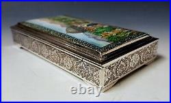 Fine Antique Persian Style Middle Eastern Islamic Solid Silver Enameled Box 347g