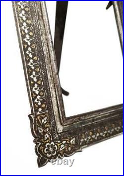 Fine INDO QAJAR KOFTGARI Gold & Silver Inlaid STEEL PICTURE FRAME 19th Century
