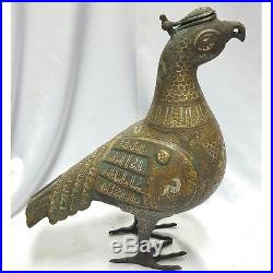 Fine beautiful Islamic seljuk revival silver inlaid bird incense Burner