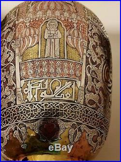 Finest Antique Islamic Damascus Cairoware Sufi Ottoman Silver Inlaid Brass Vase