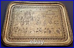 Finest Large Antique Indian Hindu Mughal Persian Islamic Hand Chased Brass Tray