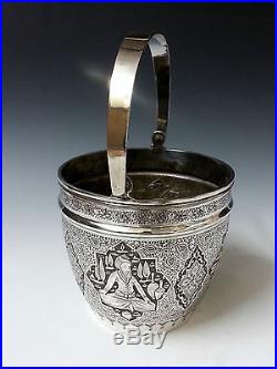 Finest Quality Antique Persian Islamic Solid Silver Ice Bucket by Mozafarian