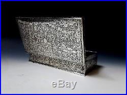 Finest Rare Antique Middle Eastern Persian Islamic Hand Chased Solid Silver Box