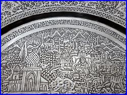 Finest Rare Antique Middle Eastern Persian Islamic Solid Silver Signed Tray 449g