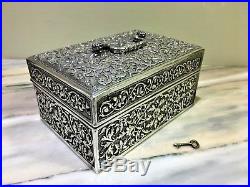 Finest antique indian persian islamic middle eastern burmese solid silver box