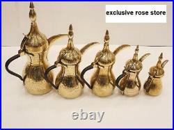 Five different sizes Antique Brass Middle Eastern Dallah Coffee Tea Arabic Hall