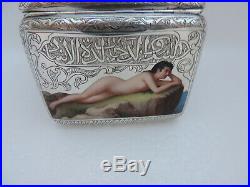 For Persian Market Rare Austrian Sterling Silver And Enamel Vesta Cigarette Case
