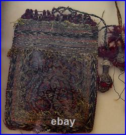 Framed Antique Persian Drawstring Purses Bags in Gilt Frame UU97
