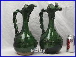 GOOD PAIR OF 19TH C TURKISH POTTERY CANAKKALE LARGE EWERS