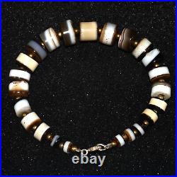 Genuine Ancient Middle Eastern Yemeni Banded Agate Dzi Stone Bead Bracelet