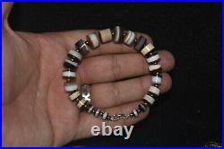 Genuine Ancient Middle Eastern Yemeni Banded Agate Dzi Stone Bead Bracelet