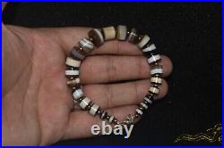 Genuine Ancient Middle Eastern Yemeni Banded Agate Dzi Stone Bead Bracelet