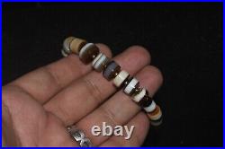 Genuine Ancient Middle Eastern Yemeni Banded Agate Dzi Stone Bead Bracelet