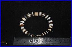 Genuine Ancient Middle Eastern Yemeni Banded Agate Dzi Stone Bead Bracelet