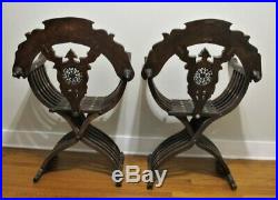 Gorgeous Pair of INLAID & CARVED MIDDLE EASTERN Chairs c. 1900 antique