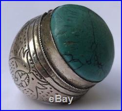 HUGE Antique Islamic Yemeni Sterling Silver Turquoise Bird Afghan Persian Ring
