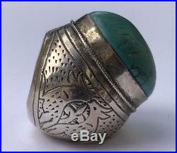 HUGE Antique Islamic Yemeni Sterling Silver Turquoise Bird Afghan Persian Ring