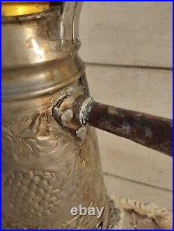 Hand-carved Coffee Pot Silver-plated Copper Islamic Arabic Middle Eastern Dllah