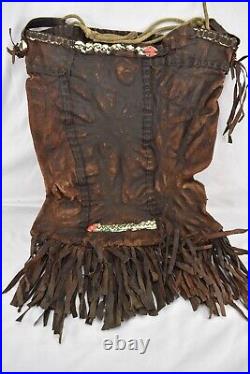 Handmade Antique Bedouin Middle Eastern Leather Goods Carrier With seashell
