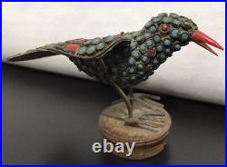 Handmade Brass Turquoise Coral Glass Decorated Hawk Bird Ornament Middle Eastern