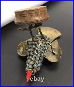 Handmade Brass Turquoise Coral Glass Decorated Hawk Bird Ornament Middle Eastern