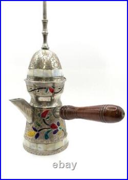 Handmade Islamic copper coffee pot with inlaid mother of pearl pieces