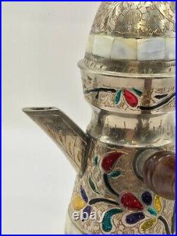 Handmade Islamic copper coffee pot with inlaid mother of pearl pieces