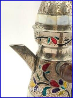 Handmade Islamic copper coffee pot with inlaid mother of pearl pieces