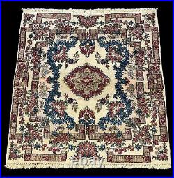 Handmade Vintage Wool Rug Middle Eastern Sarouk Design in Bold Colors 3'11 x 4'5